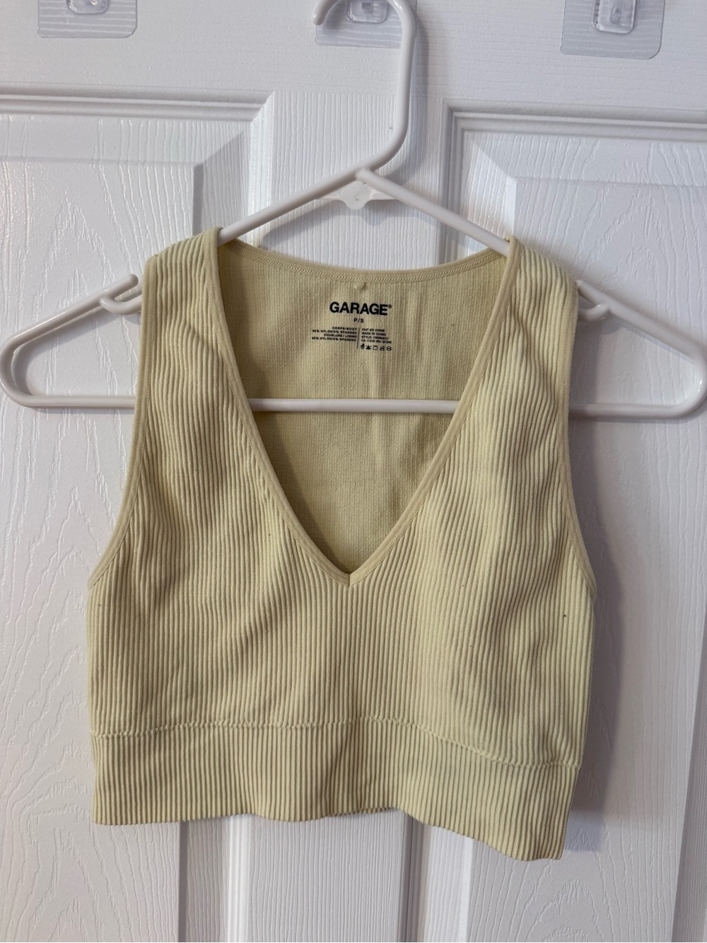 Garage Ribbed V-Neck Crop Top in Pale Yellow